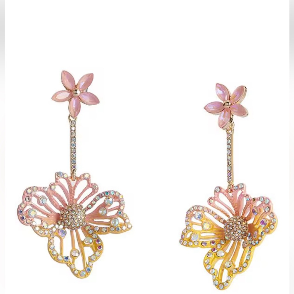 Betsey Johnson Garden Pastel Glam Openwork Flower Drop Earrings